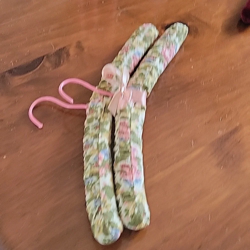 Decorative Pair of Floral Linen Clothes Hangers